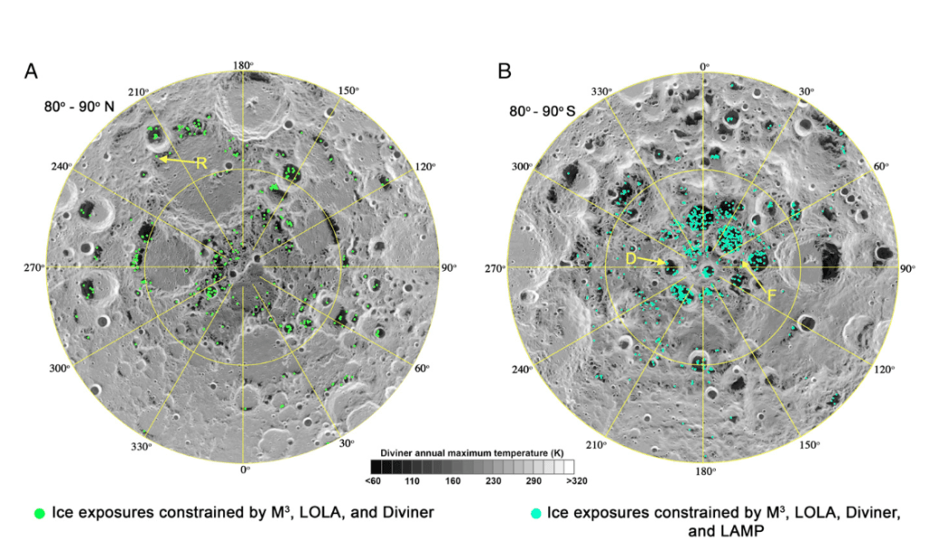 Graphique de la présence de glace sur la Lune // Source : PNAS Graphique de la présence de glace sur la Lune // Source : PNAS