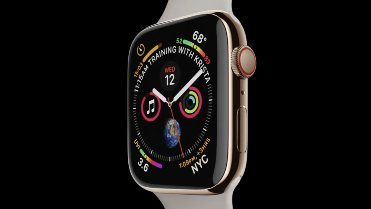 Apple Watch Series 4. Capture d'écran de la Keynote Apple du 12 septembre 2018 // Source : Apple Apple Watch Series 4. Capture d'écran de la Keynote Apple du 12 septembre 2018 // Source : Apple