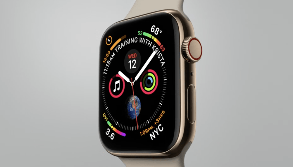 Apple Watch Series 4. Capture d'écran de la Keynote Apple du 12 septembre 2018 // Source : Apple Apple Watch Series 4. Capture d'écran de la Keynote Apple du 12 septembre 2018 // Source : Apple