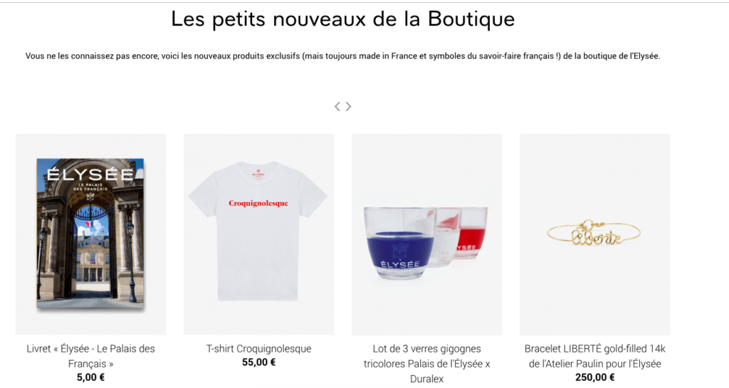 La boutique en ligne de l'Elysée // Source : Elysée La boutique en ligne de l'Elysée // Source : Elysée