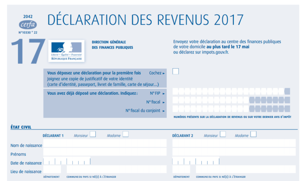 Capture d'écran du formulaire de déclaration des revenus 2017. Capture d'écran du formulaire de déclaration des revenus 2017.