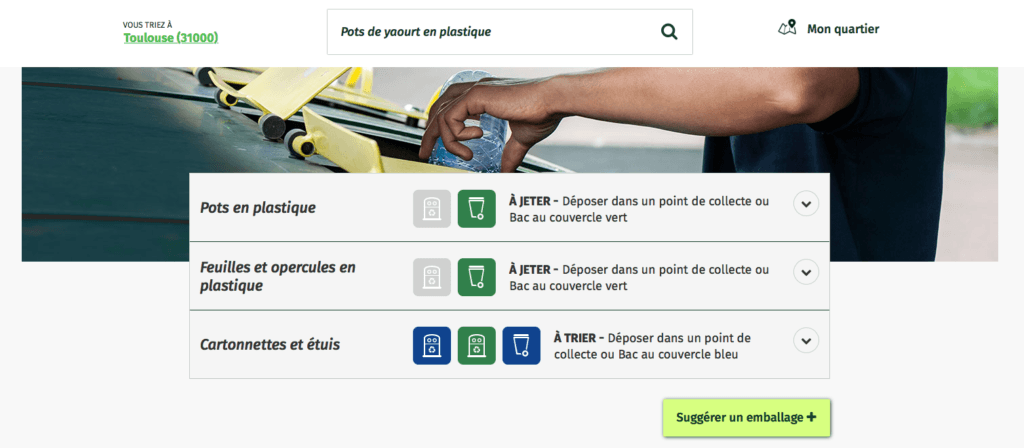 À Toulouse, un pot de yaourt en plastique ne va pas dans la poubelle jaune. // Source : Capture d'écran Guide du tri À Toulouse, un pot de yaourt en plastique ne va pas dans la poubelle jaune. // Source : Capture d'écran Guide du tri