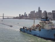 Le bateau d'Ocean Cleanup a pris la mer le 8 août 2018. // Source : The Ocean Cleanup / Benjamin Von Wong