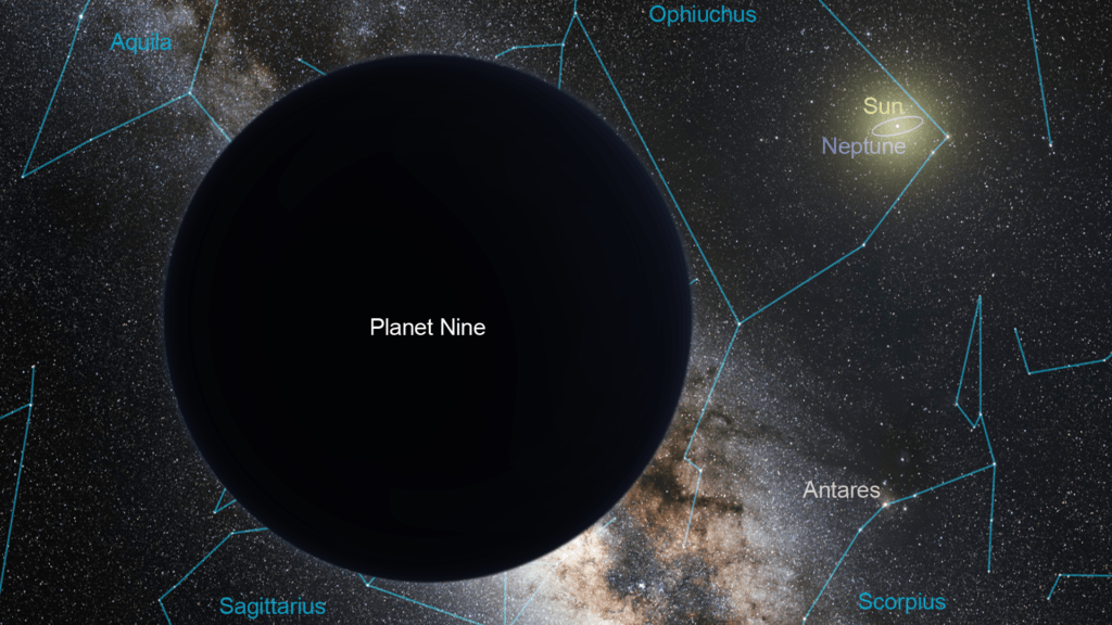 Cette planète Neuf serait cachée derrière Neptune. // Source : Wikimedia/CC/Tomruen, nagualdesign Cette planète Neuf serait cachée derrière Neptune. // Source : Wikimedia/CC/Tomruen, nagualdesign