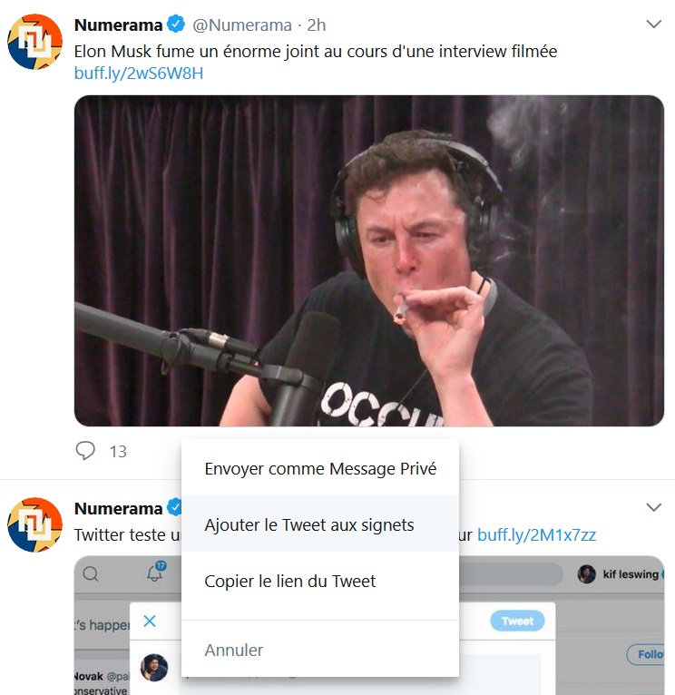 Les signets n'étaient accessibles que sur mobile. // Source : Numerama