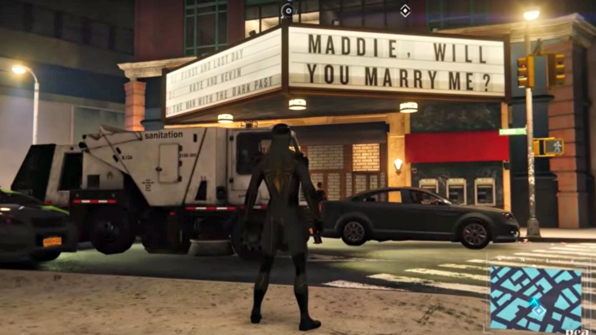 Capture d'écran de la demande en mariage dans Spider-Man sur PS4 // Source : YouTube/PEA Capture d'écran de la demande en mariage dans Spider-Man sur PS4 // Source : YouTube/PEA