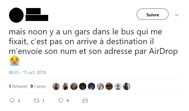 Certains se servent d'Airdrop pour transmettre leur numéro. // Source : Capture d'écran / Twitter