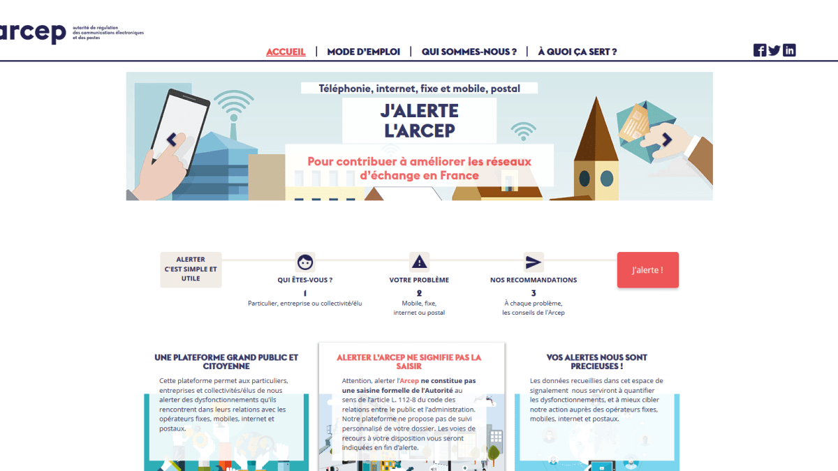 La plateforme de l'Arcep pour la prévenir. // Source : Arcep La plateforme de l'Arcep pour la prévenir. // Source : Arcep