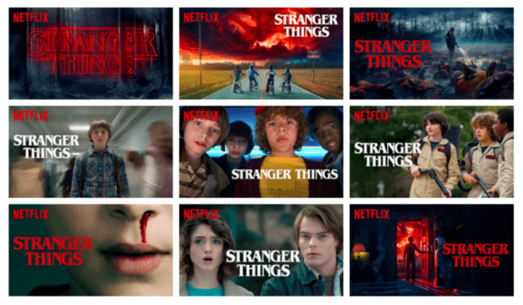 Différentes vignettes pour la série Stranger Things // Source : Medium Différentes vignettes pour la série Stranger Things // Source : Medium