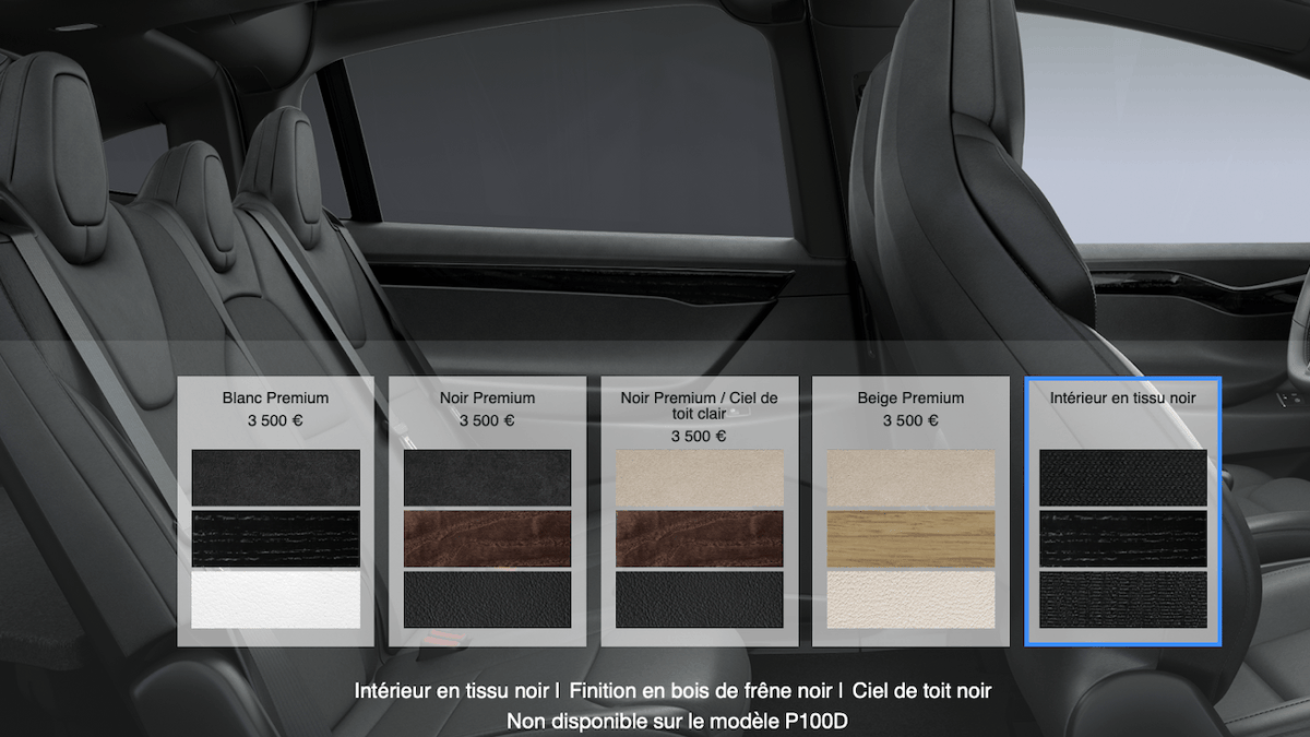 Options d'intérieur pour les Tesla // Source : Tesla Options d'intérieur pour les Tesla // Source : Tesla