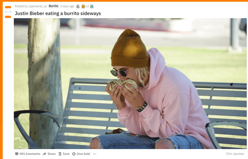 Capture d'écran de la photo du faux Bieber postée sur Reddit // Source : Reddit Capture d'écran de la photo du faux Bieber postée sur Reddit // Source : Reddit
