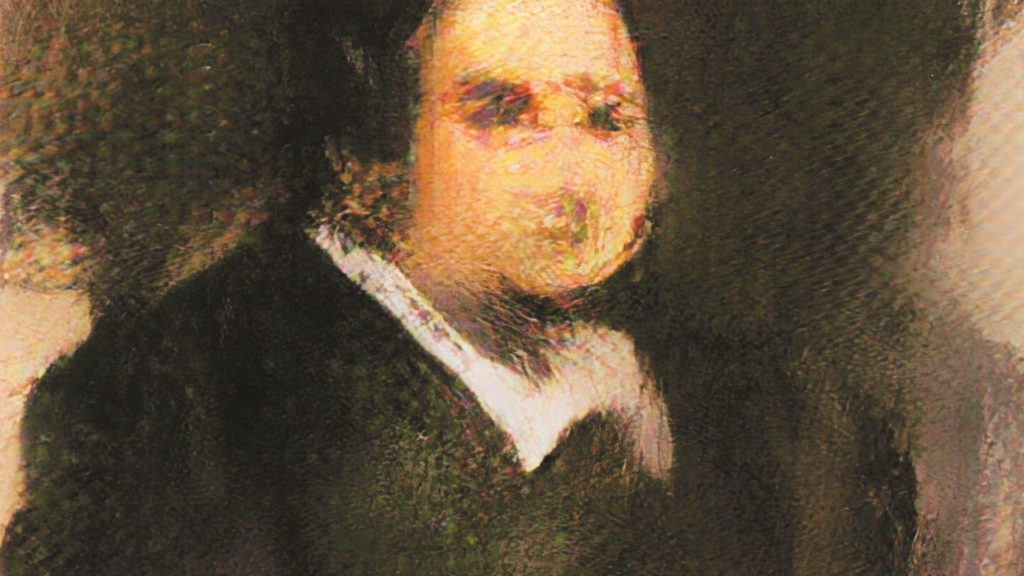 Le portrait d'Edmond Belamy créé par une IA. // Source : Christie's (photo recadrée) Le portrait d'Edmond Belamy créé par une IA. // Source : Christie's (photo recadrée)