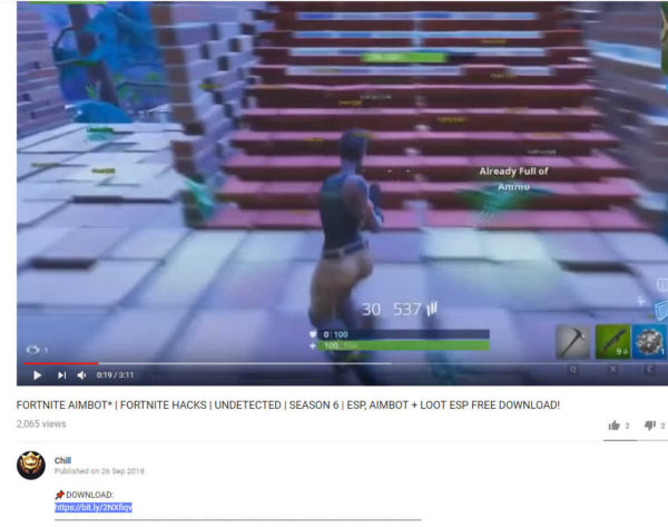 Malware Fortnite Sur YouTube // Source : Malwarebytes Malware Fortnite Sur YouTube // Source : Malwarebytes