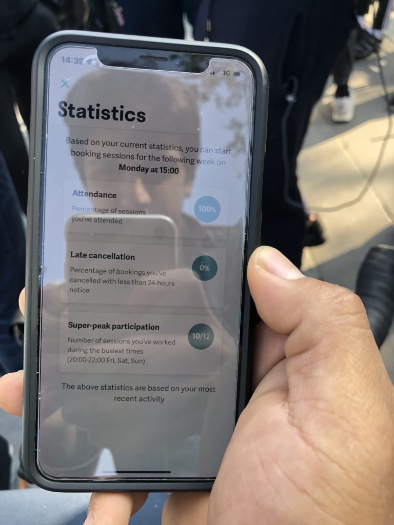 L'onglet statistique de l'application Deliveroo détermine à quel moment le travailleur pourra choisir son plannique // Source : Numerama L'onglet statistique de l'application Deliveroo détermine à quel moment le travailleur pourra choisir son plannique // Source : Numerama
