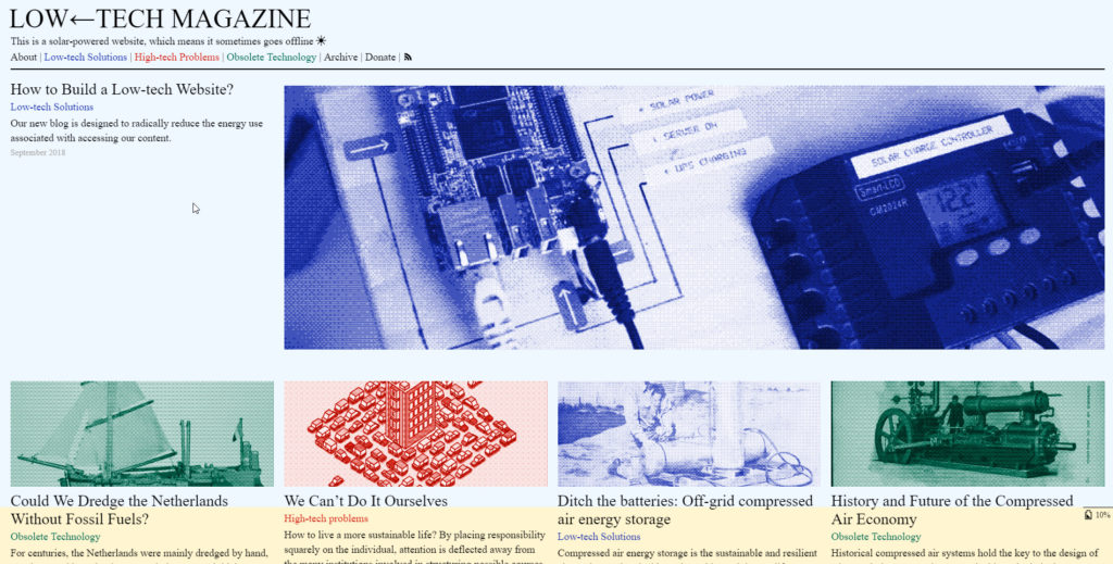 Page d'accueil du site solaire de low tech // Source : Low-tech magazine Page d'accueil du site solaire de low tech // Source : Low-tech magazine
