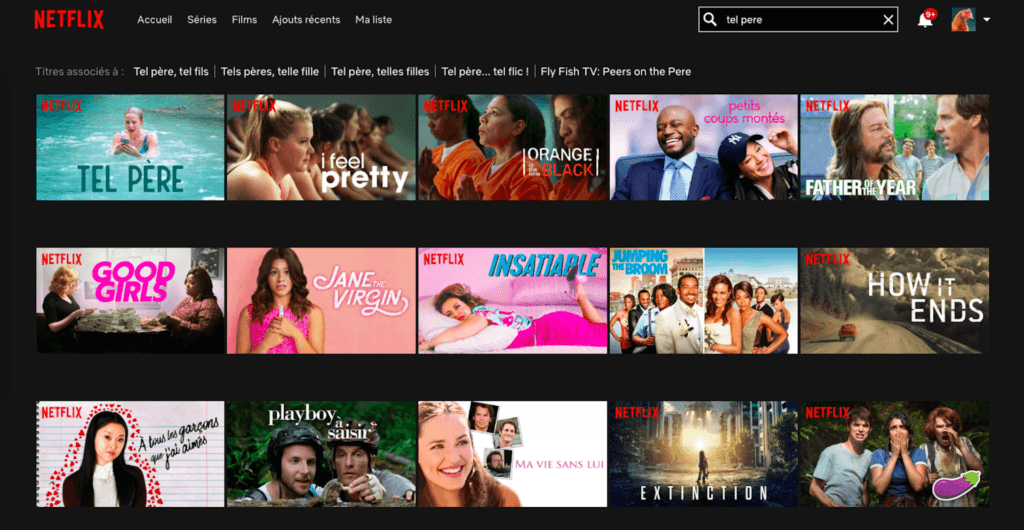 Capture d'écran d'une interface de recherche // Source : Netflix Capture d'écran d'une interface de recherche // Source : Netflix