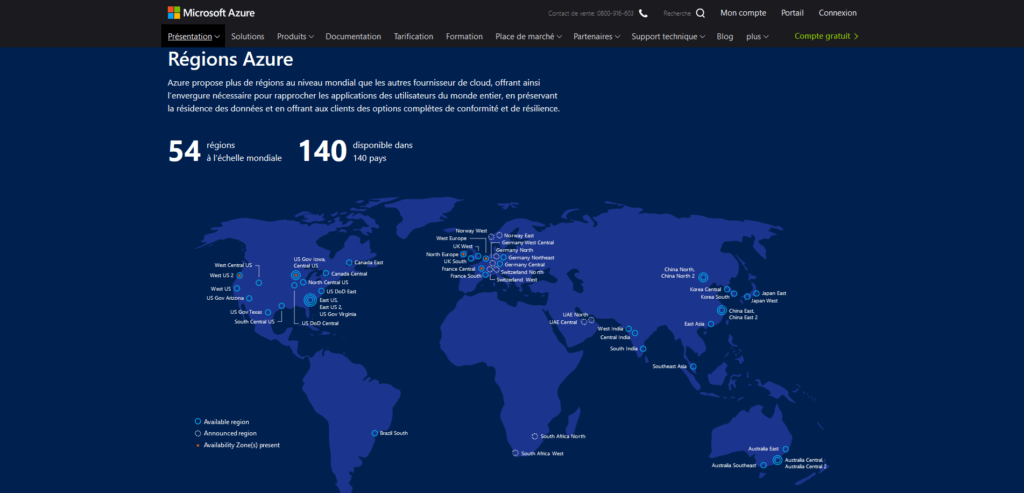 Régions Microsoft Azure Régions Microsoft Azure