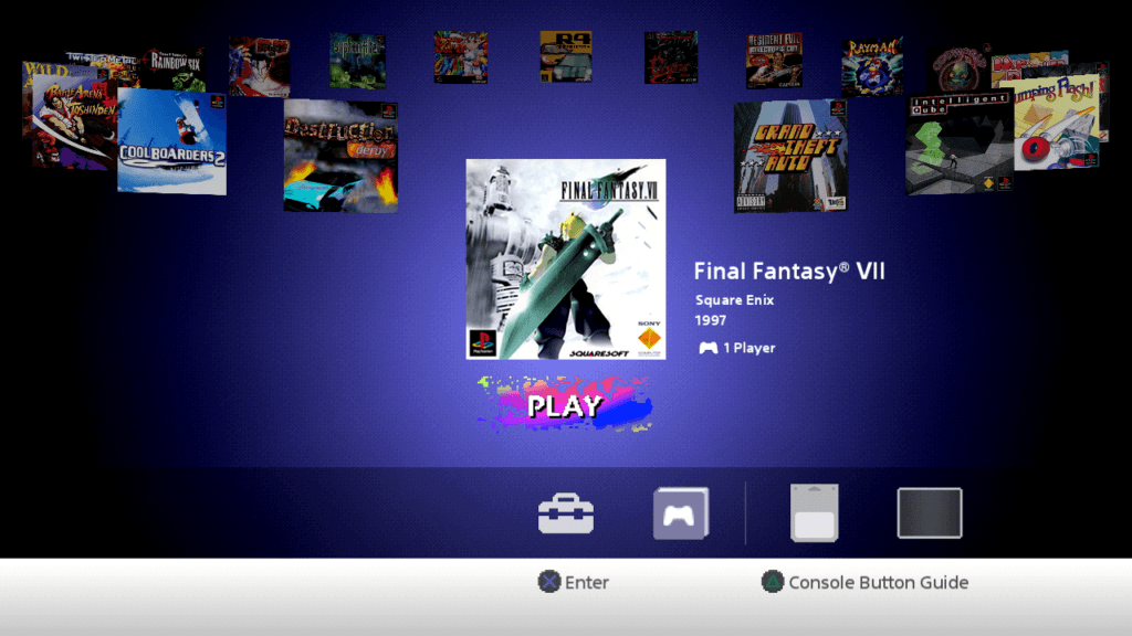 Interface de la PlayStation Classic // Source : Sony Interface de la PlayStation Classic // Source : Sony