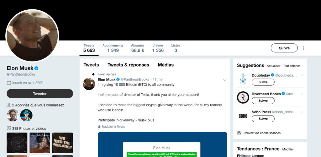 Le compte PantheonBooks piraté // Source : Twitter
