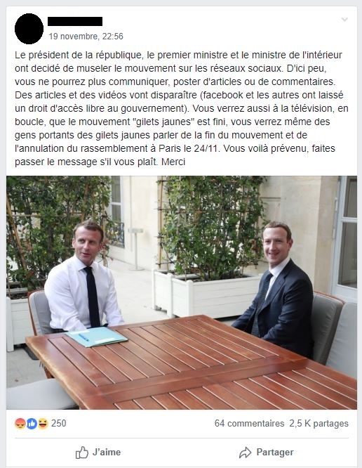 Un message posté sur l'un des groupes Gilets jaunes. // Source : Capture d'écran Facebook / Numerama Un message posté sur l'un des groupes Gilets jaunes. // Source : Capture d'écran Facebook / Numerama