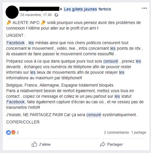 Un message posté par une militante. // Source : Capture d'écran / Facebook Un message posté par une militante. // Source : Capture d'écran / Facebook