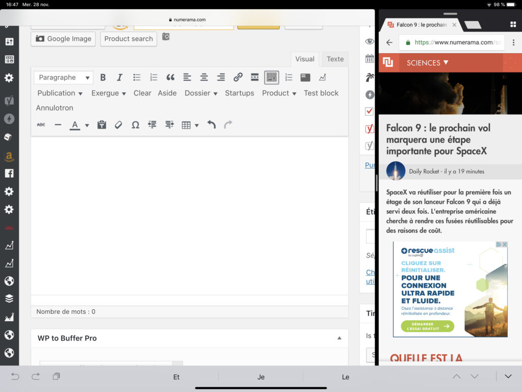 Mon espace de travail sur iPad // Source : Capture d'écran Numerama