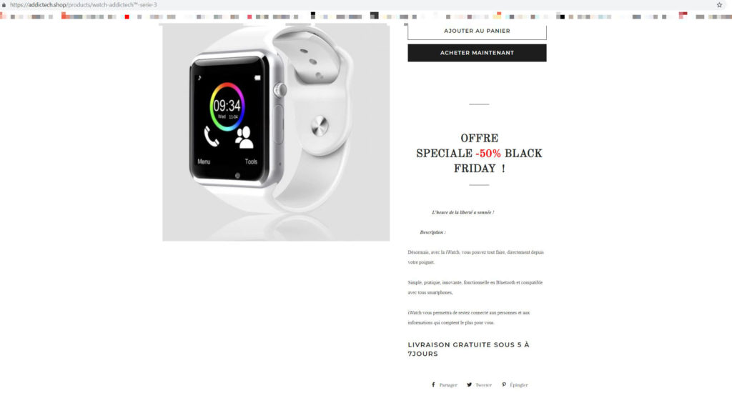 Une fausse iWatch. // Source : Capture d'écran / Numerama Une fausse iWatch. // Source : Capture d'écran / Numerama