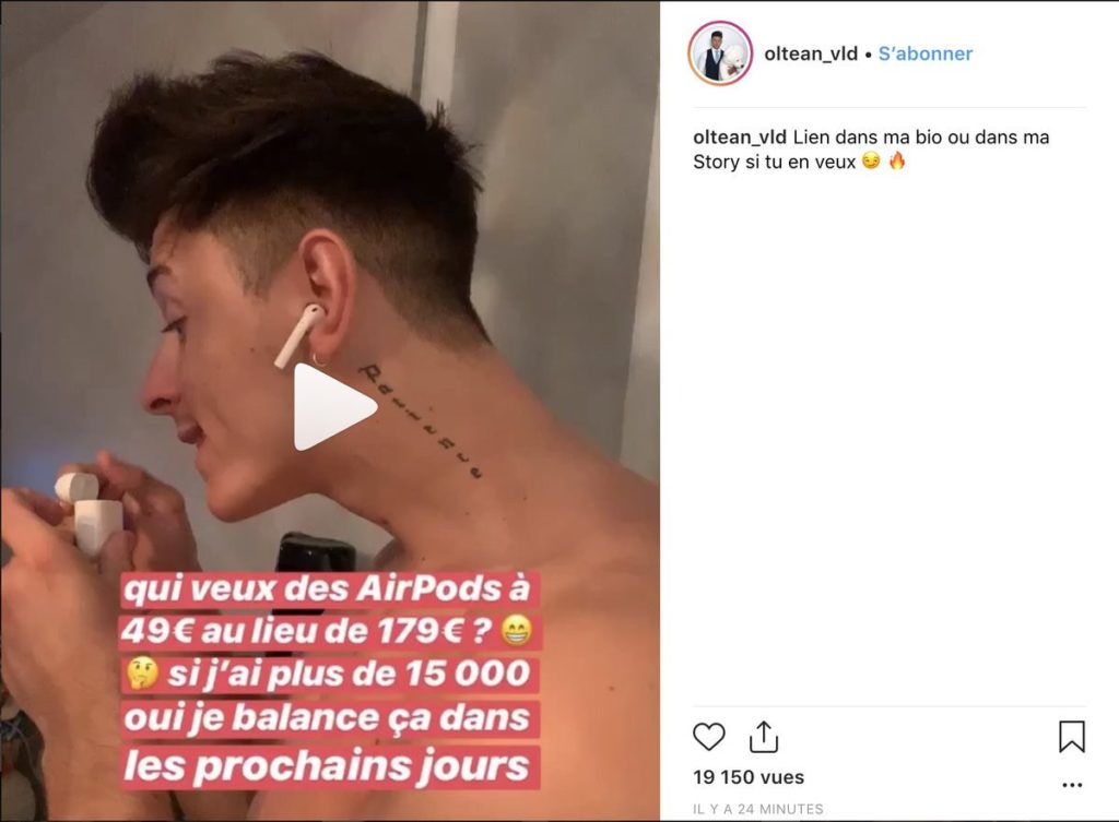 Une publicité faite sur le compte de l'un des influenceurs. // Source : Doubleshitfuck / Capture d'écran Une publicité faite sur le compte de l'un des influenceurs. // Source : Doubleshitfuck / Capture d'écran