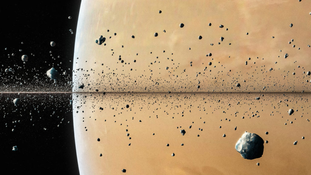 Les particules des anneaux de Saturne. // Source : Flickr/CC/Judy Schmidt (photo recadrée) Les particules des anneaux de Saturne. // Source : Flickr/CC/Judy Schmidt (photo recadrée)