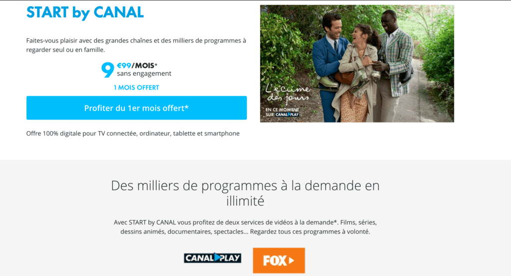 Capture d'écran de l'offre Start by Canal // Source : Canal+ Capture d'écran de l'offre Start by Canal // Source : Canal+