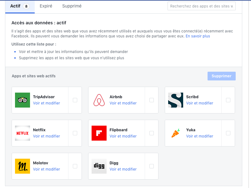 Les applications qui ont accès au compte // Source : Capture d'écran Numerama Les applications qui ont accès au compte // Source : Capture d'écran Numerama