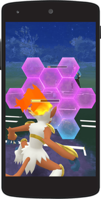 Seule nouveauté des combats : un système de bouclier. // Source : Niantic Seule nouveauté des combats : un système de bouclier. // Source : Niantic