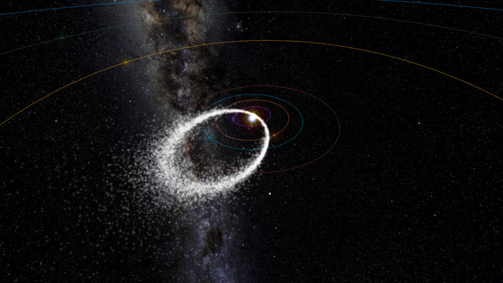 L'astéroïde Phatéon semble être à l'origine des Géminides. // Source : Capture d'écran Meteors Showers L'astéroïde Phatéon semble être à l'origine des Géminides. // Source : Capture d'écran Meteors Showers