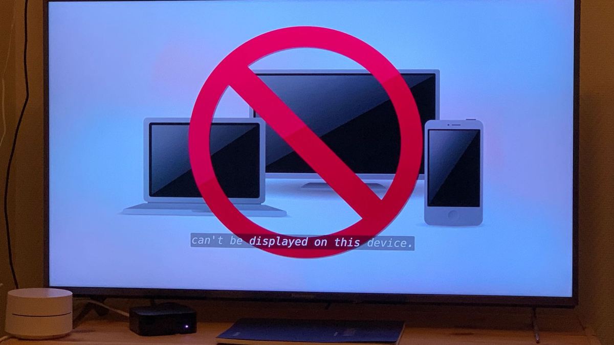 Le message qu'affiche Netflix lorsqu'on lance Bandersnatch sur Apple TV // Source : Photo Numerama Le message qu'affiche Netflix lorsqu'on lance Bandersnatch sur Apple TV // Source : Photo Numerama