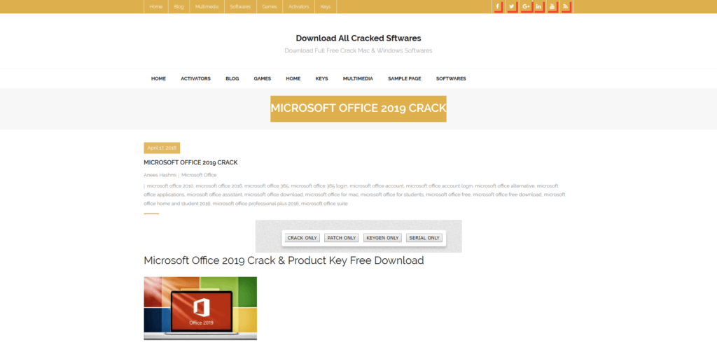 site promettant le piratage de Microsoft Office 2019 site promettant le piratage de Microsoft Office 2019