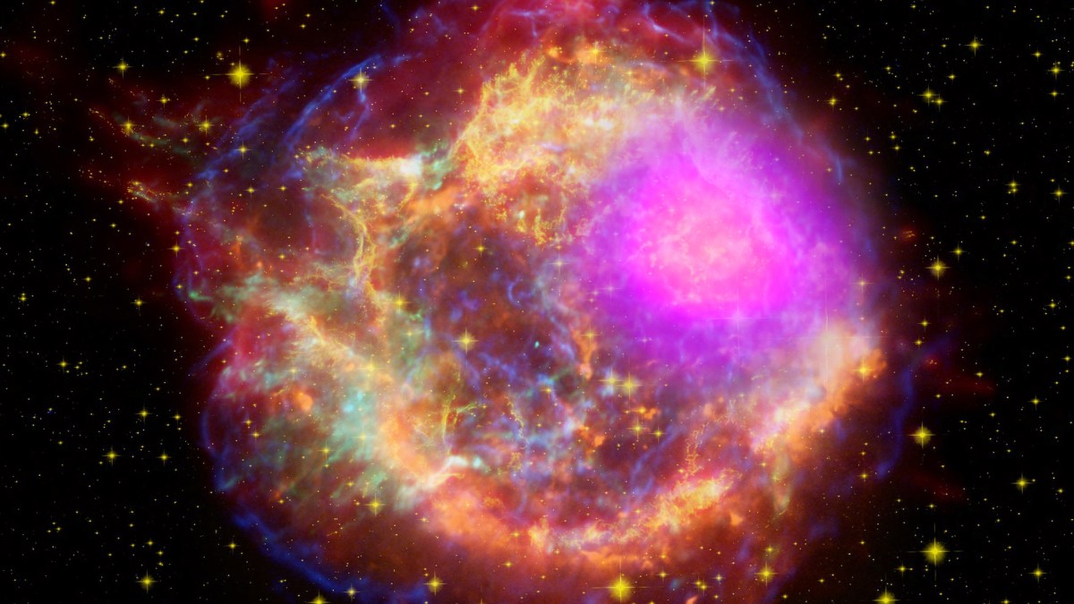 La supernova Cassiopée A. // Source : NASA/DOE/Fermi LAT Collaboration, CXC/SAO/JPL-Caltech/Steward/O. Krause et al., and NRAO/AUI La supernova Cassiopée A. // Source : NASA/DOE/Fermi LAT Collaboration, CXC/SAO/JPL-Caltech/Steward/O. Krause et al., and NRAO/AUI
