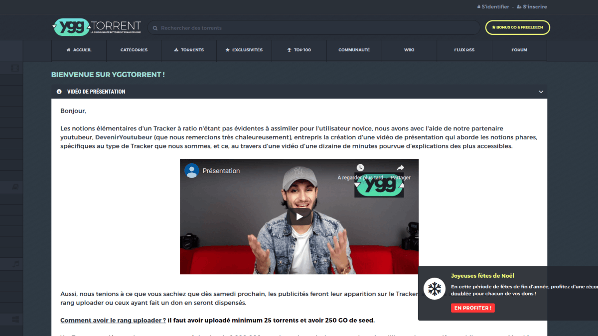 La Une du site YggTorrent. La Une du site YggTorrent.