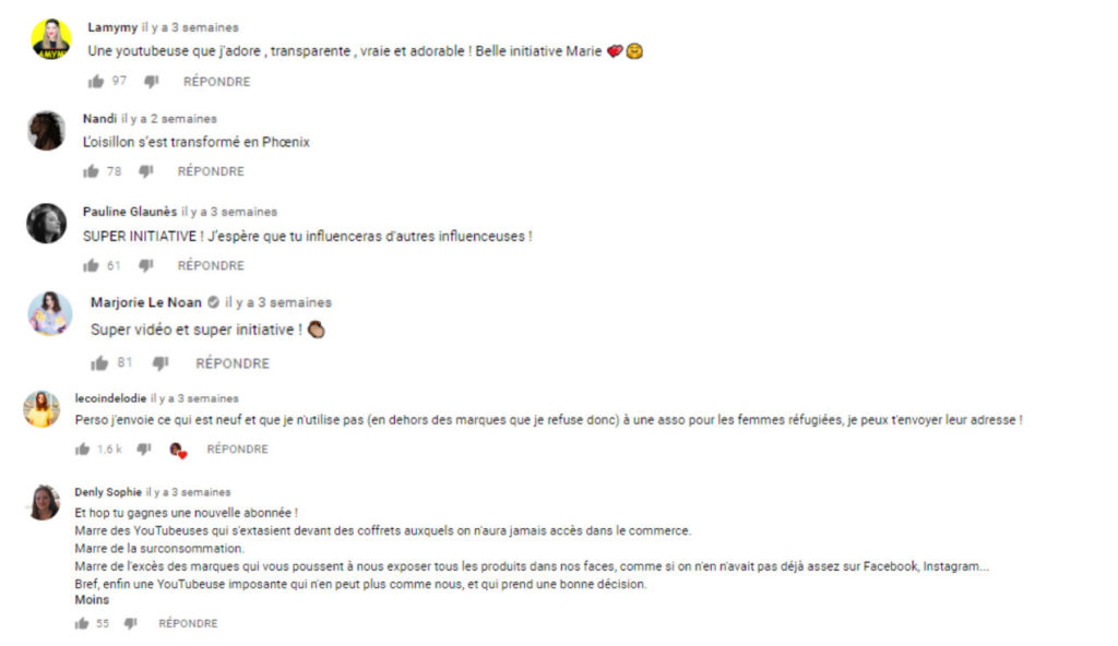 Des commentaires publiés sous la vidéo de Marie Lopez. // Source : Captures d'écran YouTube Des commentaires publiés sous la vidéo de Marie Lopez. // Source : Captures d'écran YouTube