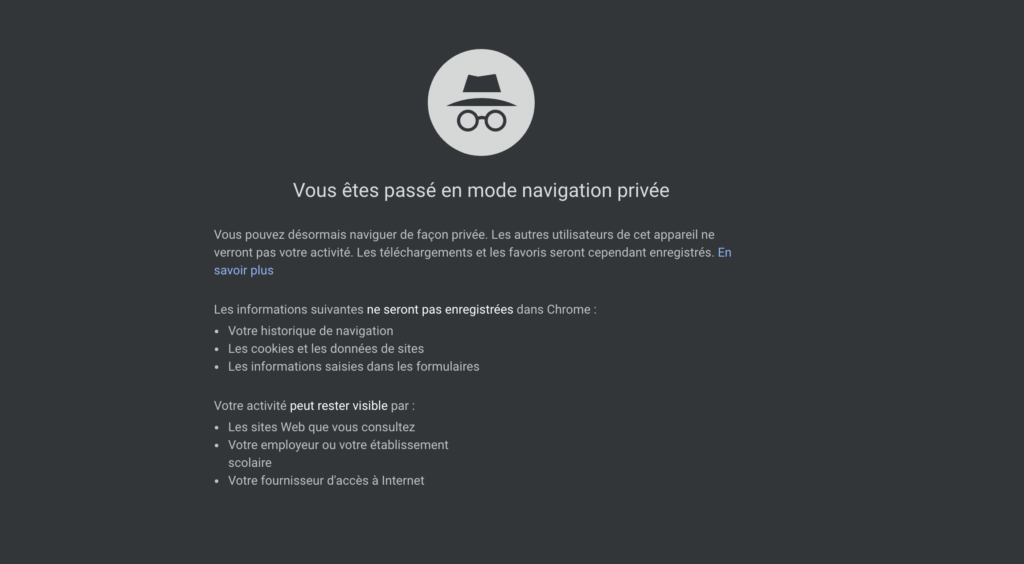 Navigation privée sur Chrome // Source : Capture d'écran Navigation privée sur Chrome // Source : Capture d'écran
