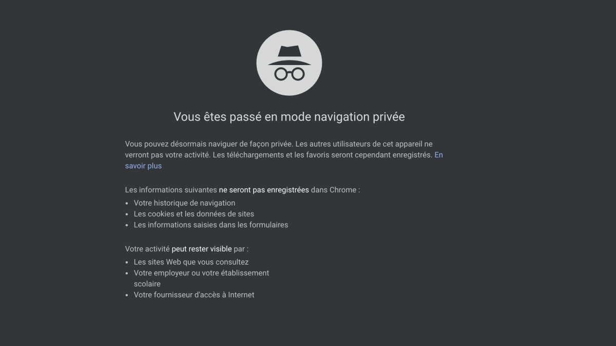 Navigation privée sur Chrome // Source : Capture d'écran Navigation privée sur Chrome // Source : Capture d'écran
