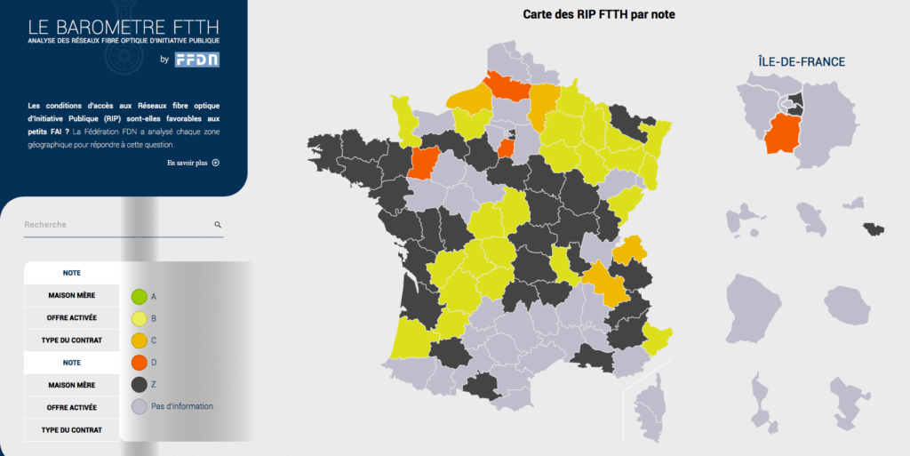 Une évaluation département par département. // Source : Capture d'écran du baromètre FTTH.