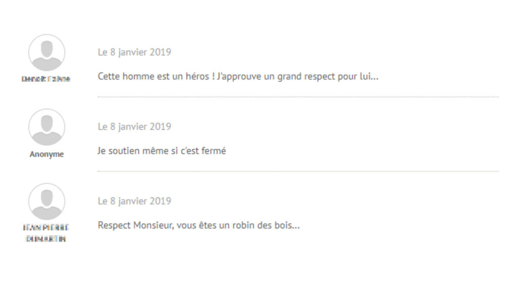 Des commentaires sous la cagnotte. // Source : Capture d'écran Leetchi / Numerama Des commentaires sous la cagnotte. // Source : Capture d'écran Leetchi / Numerama