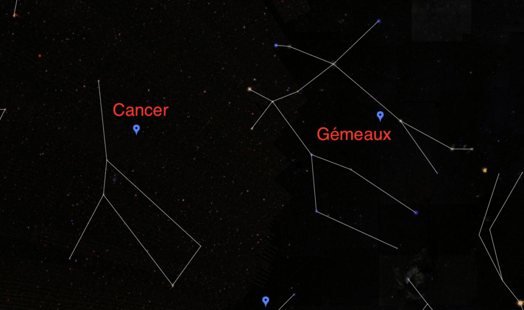 L'éclipse lunaire aura lieu vers la constellation du Cancer. // Source : Capture d'écran Google Sky L'éclipse lunaire aura lieu vers la constellation du Cancer. // Source : Capture d'écran Google Sky