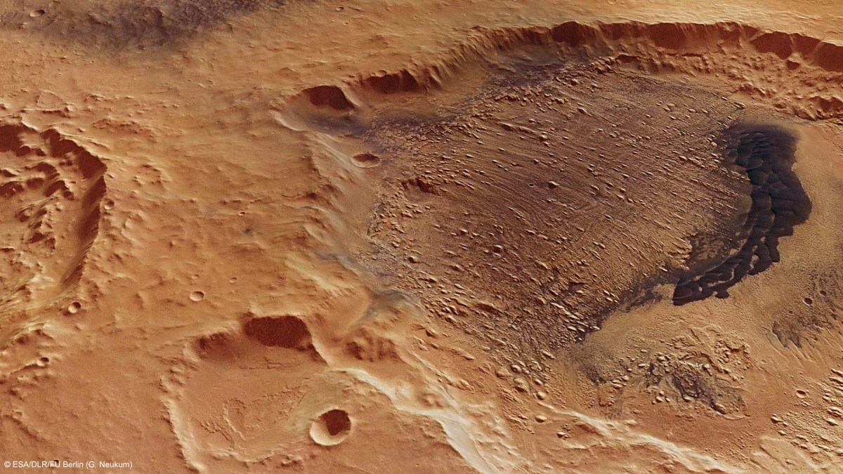 Le cratère Danielson sur Mars. // Source : ESA/DLR/FU Berlin Le cratère Danielson sur Mars. // Source : ESA/DLR/FU Berlin
