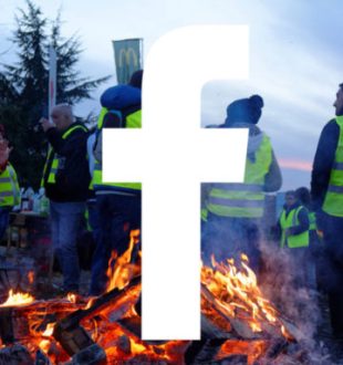 Des gilets jaunes et le logo Facebook // Source : Computer Online