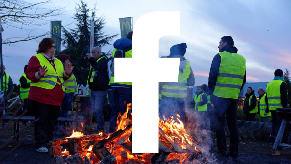 Des gilets jaunes et le logo Facebook // Source : Computer Online Des gilets jaunes et le logo Facebook // Source : Computer Online