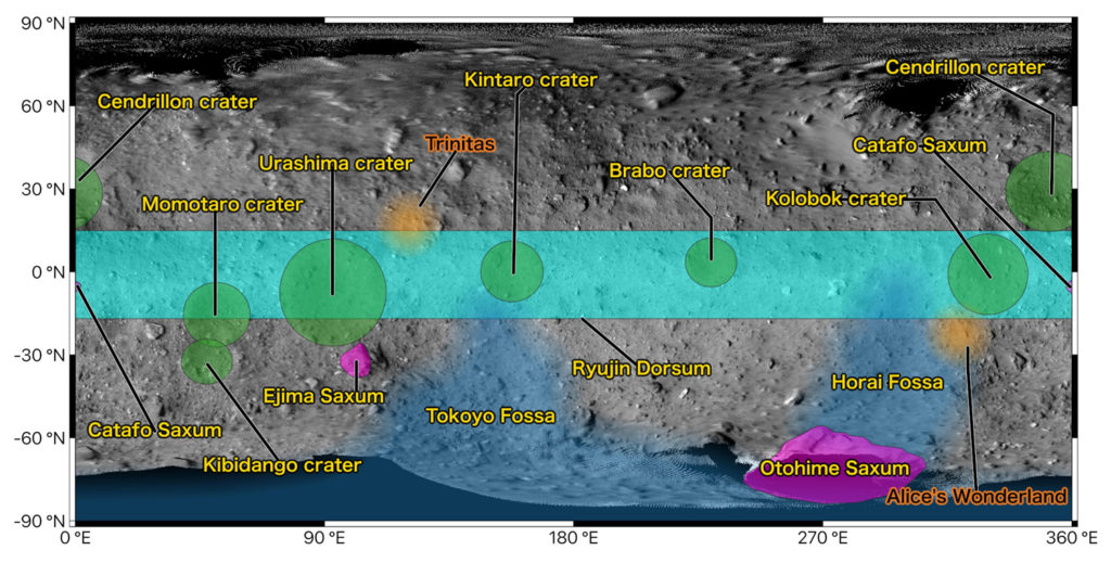 Les sites repérés par la JAXA. Les sites repérés par la JAXA.