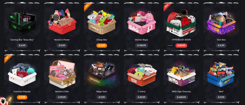 Des boîtes proposées sur le site. // Source : Capture d'écran MysteryBrand Des boîtes proposées sur le site. // Source : Capture d'écran MysteryBrand
