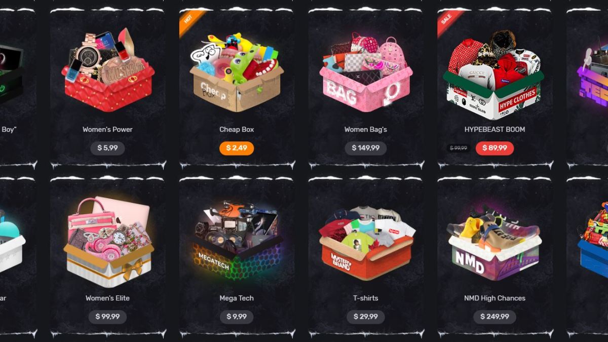 Des boîtes proposées sur le site. // Source : Capture d'écran MysteryBrand Des boîtes proposées sur le site. // Source : Capture d'écran MysteryBrand