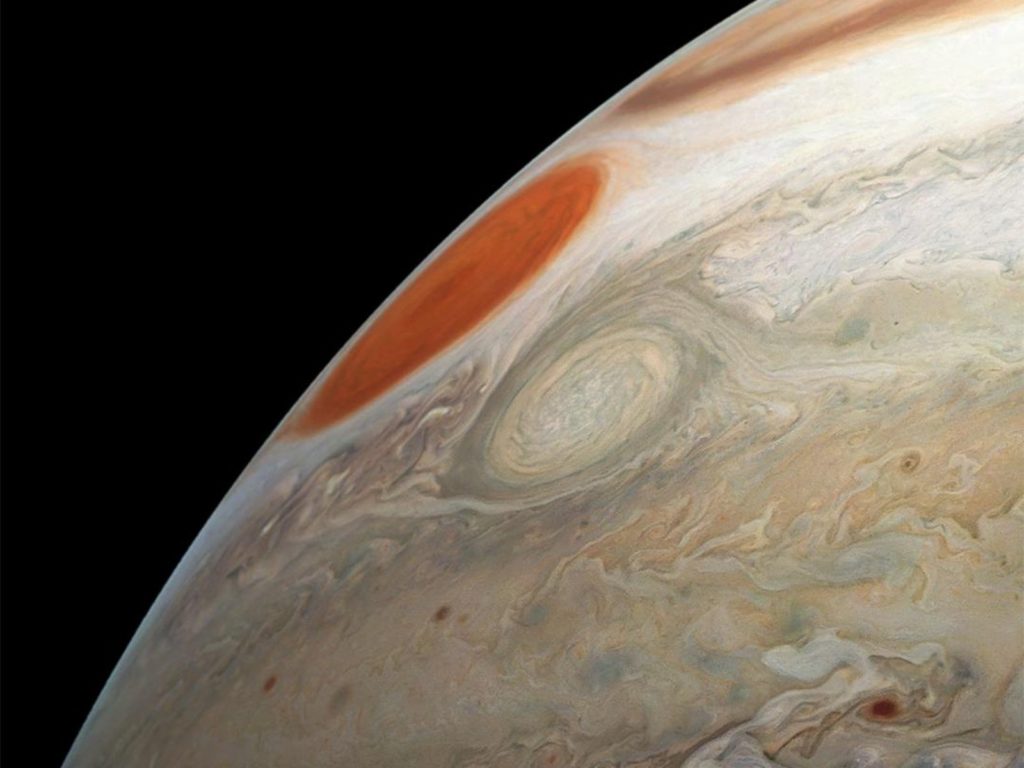 Les tornades jumelles sur Jupiter. // Source : NASA/JPL-Caltech/SwRI/MSSS/Gerald Eichstadt/Sean Doran Les tornades jumelles sur Jupiter. // Source : NASA/JPL-Caltech/SwRI/MSSS/Gerald Eichstadt/Sean Doran